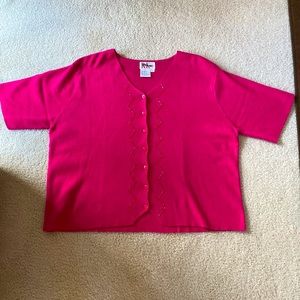 R & K Originals Embellished 16 Bugle Beads V-Neck Cardigan Short Sleeve Sweater